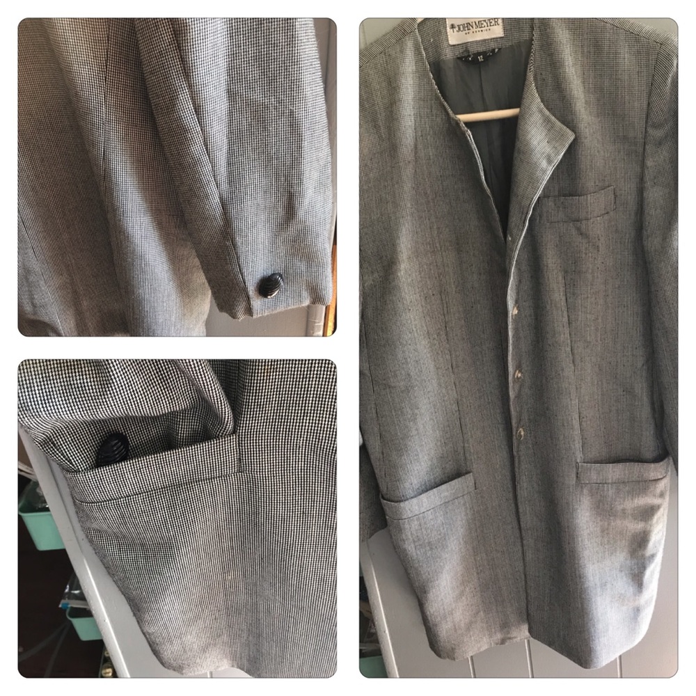 VINTAGE BLACK AND WHITE BLAZER DRESS WITH BLACK BUTTONS DOWN FRONT SIZE 12